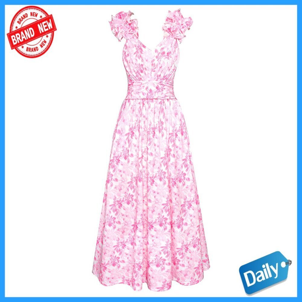 Sleeveless Floral A-Line Maxi Dress with Ruffles and Pockets